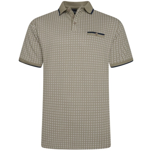 KAM Geo Print Stretch-Poloshirt Laurel Oak